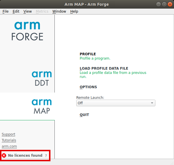 No licences found error notification