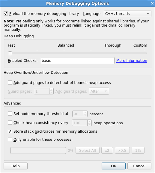 Memory Debugging Options