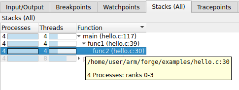 Parallel Stack View tool tip