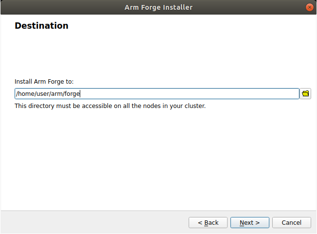 Forge Linux installation Destination page
