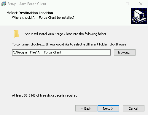 Forge Windows installation Destination page