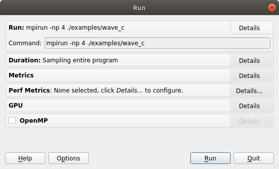 Express Launch Run dialog box