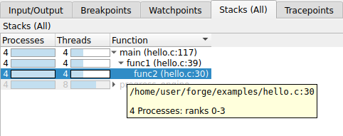 Parallel Stack View tool tip