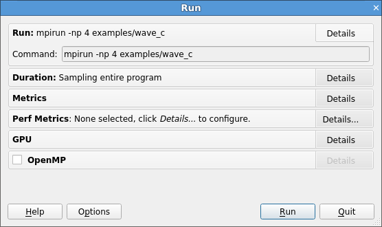 Express Launch Run dialog box