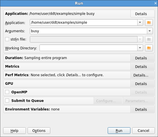 Single-process Run dialog