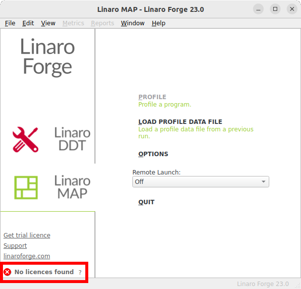 No licences found error notification