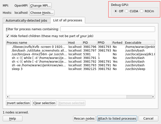GPU Attach Dialog