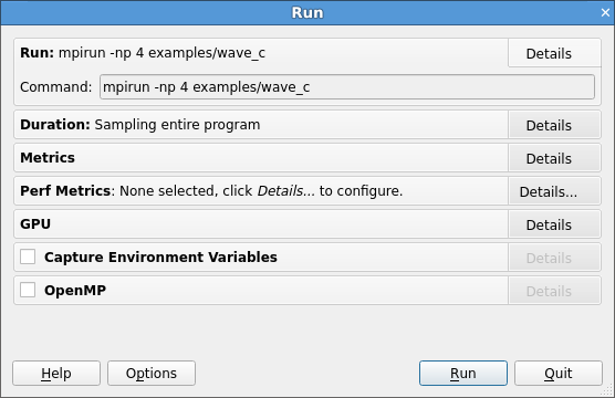 Express Launch Run dialog box