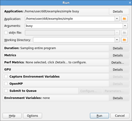 Single-process Run dialog