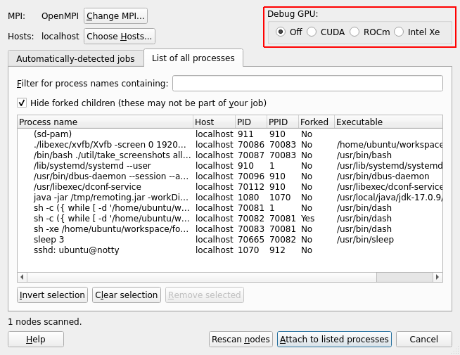 GPU Attach Dialog