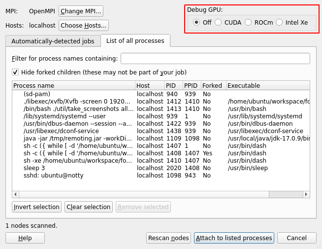 GPU Attach Dialog