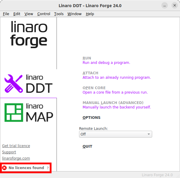 No licences found error notification