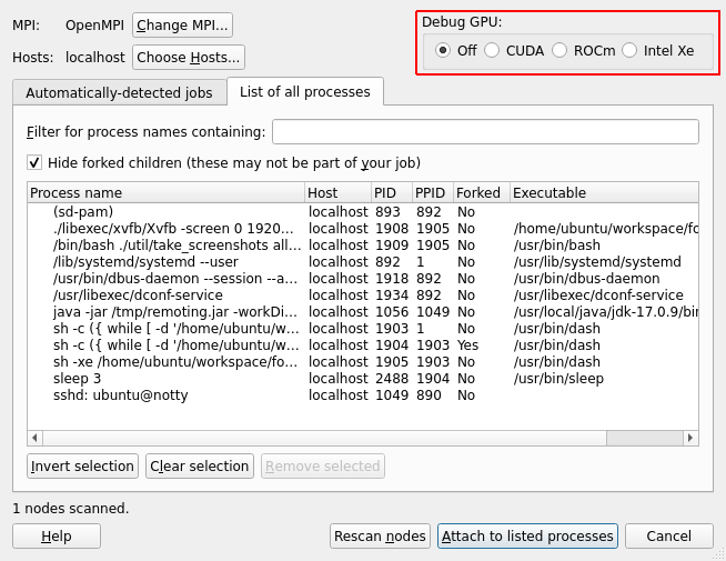GPU Attach Dialog