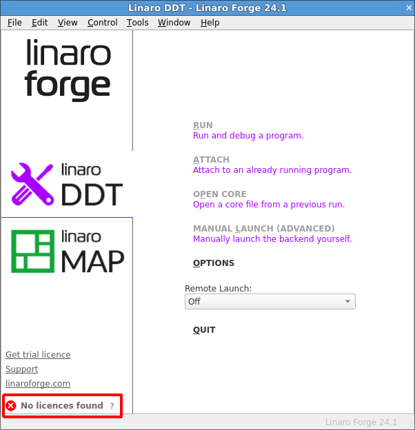 No licences found error notification