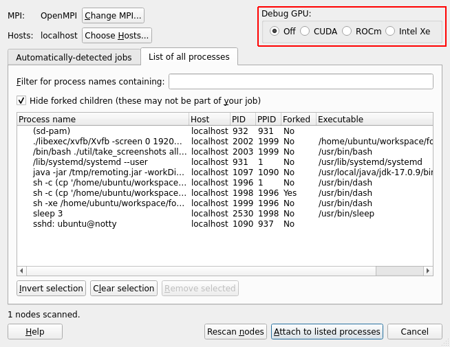 GPU Attach Dialog
