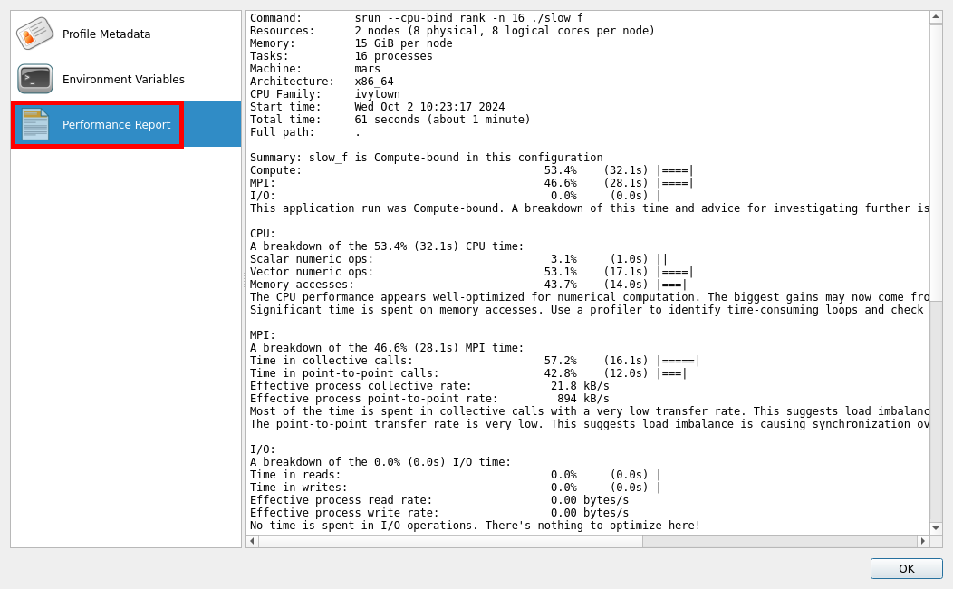 MAP textual performance report