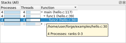 Parallel Stack View tool tip