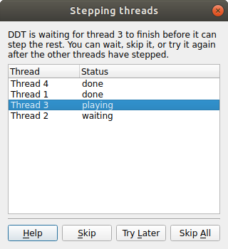 The Stepping threads window