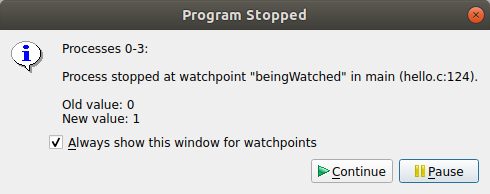 Program stopped at watchpoint