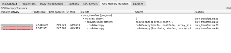 GPU Memory Transfers tab