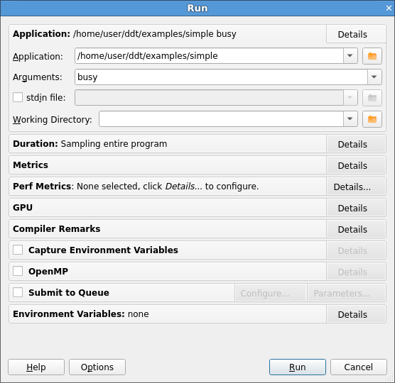 Single-process Run dialog