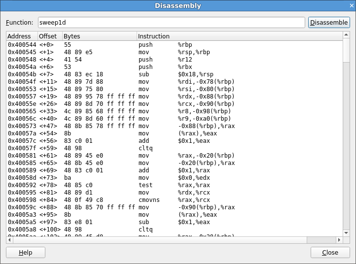 Disassembly dialog