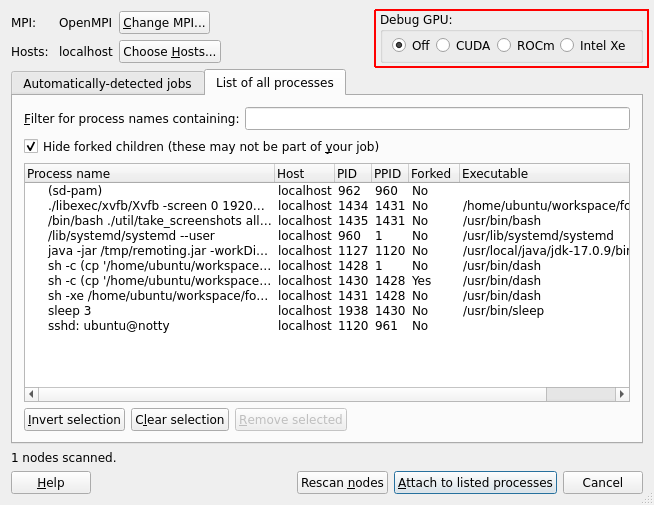 GPU Attach Dialog