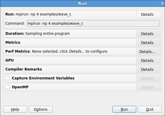 Express Launch Run dialog box