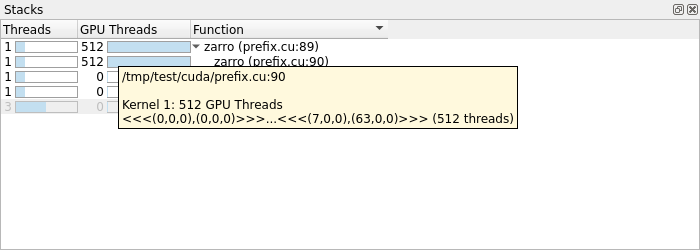 GPU threads in the Parallel Stack View