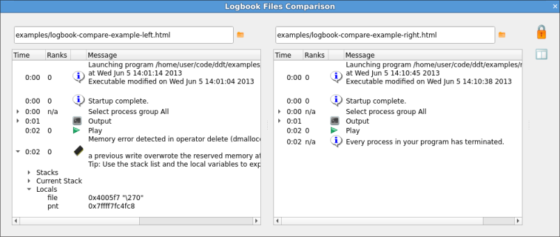 Logbook Files Comparison window