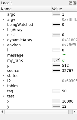 Variables in the Locals tab