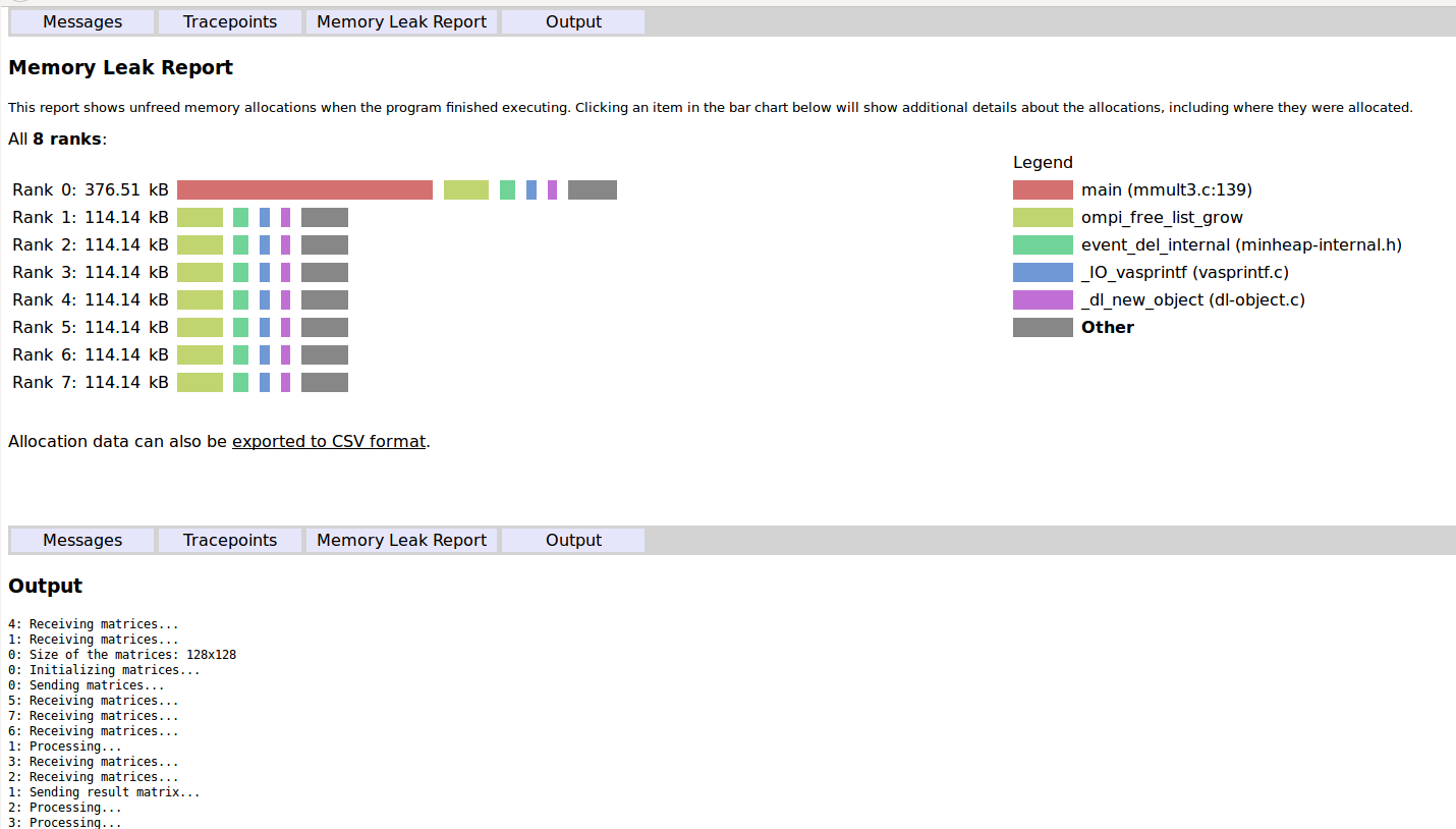 Memory leak report