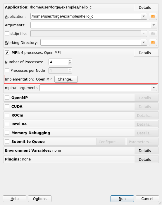 Setting the MPI implementation in the GUI