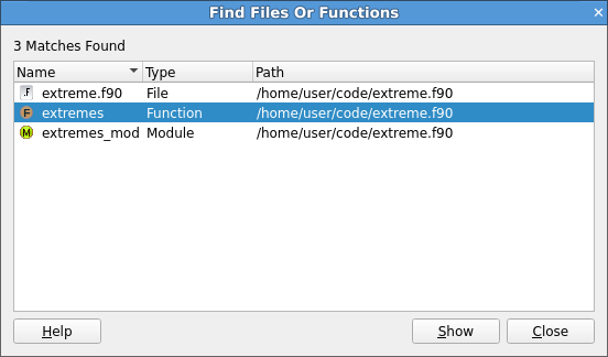 Find Files or Functions dialog